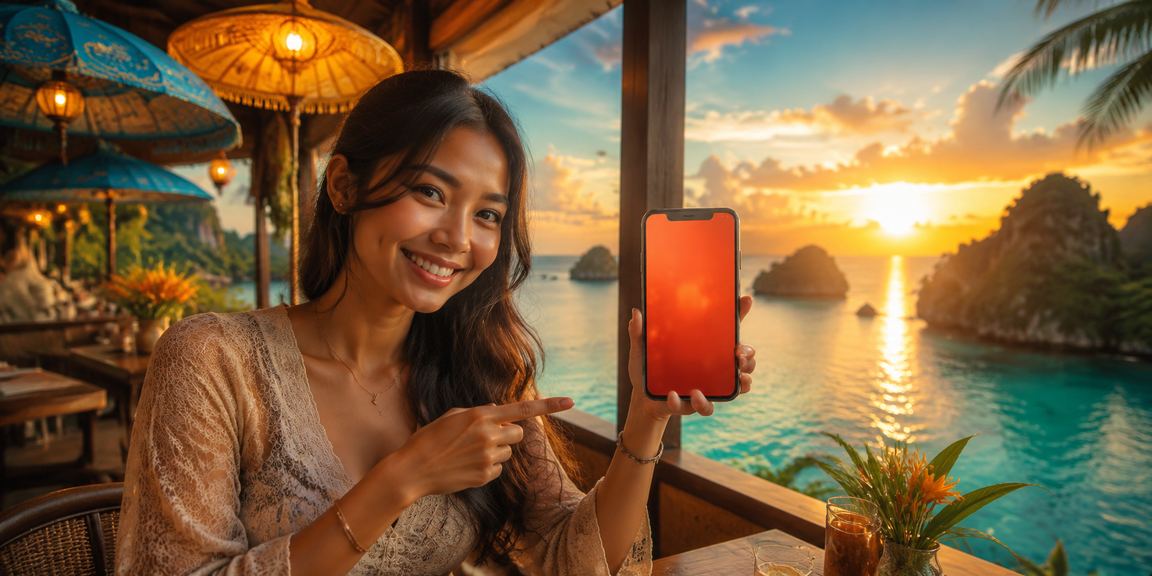 Ilustrasi amplop merah bonus Lebaran dengan lampu hangat dan suasana meriah